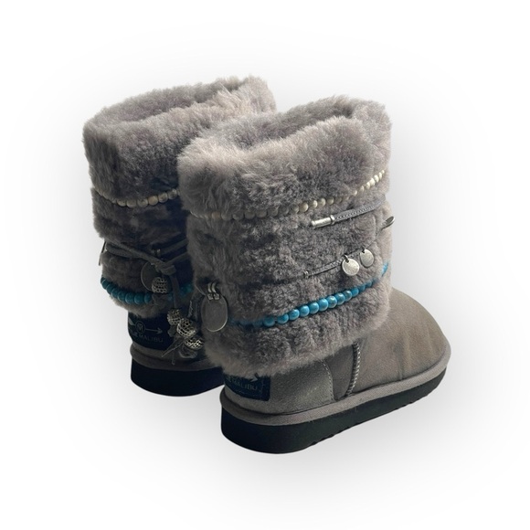Rare: Tylie Malibu ❃ Gypsy Turquoise Bead Wrap Shearling Ankle Boot ❃ 6.5 7M - Picture 3 of 16